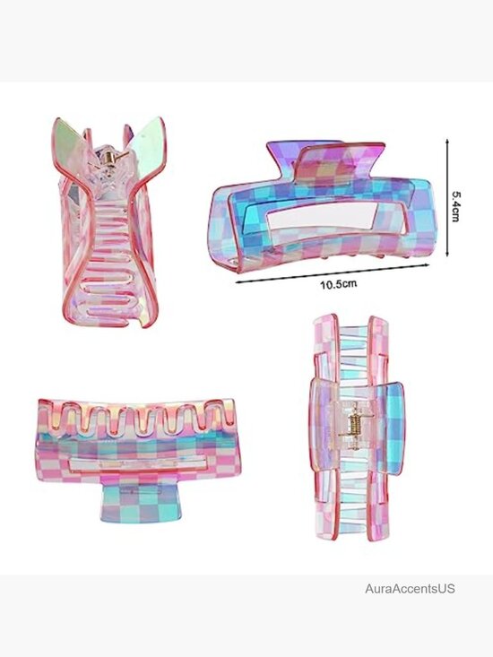 Checkered Hair Claw Clips for Thin Thick Hair Acrylic Strong Hold 6 Pack main image 4